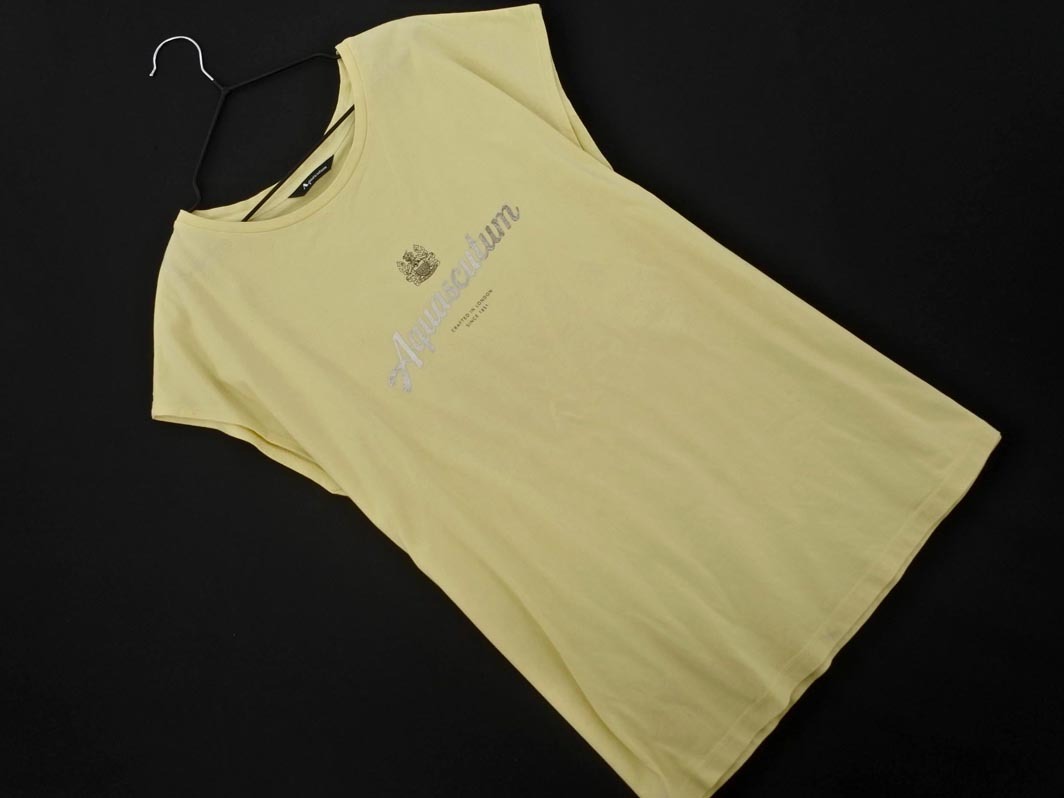 ネコポスOK Aquascutum アクアスキュータム フレンチスリーブ プリント Tシャツ size8/黃 ■◆ ☆ ffb3 レディース