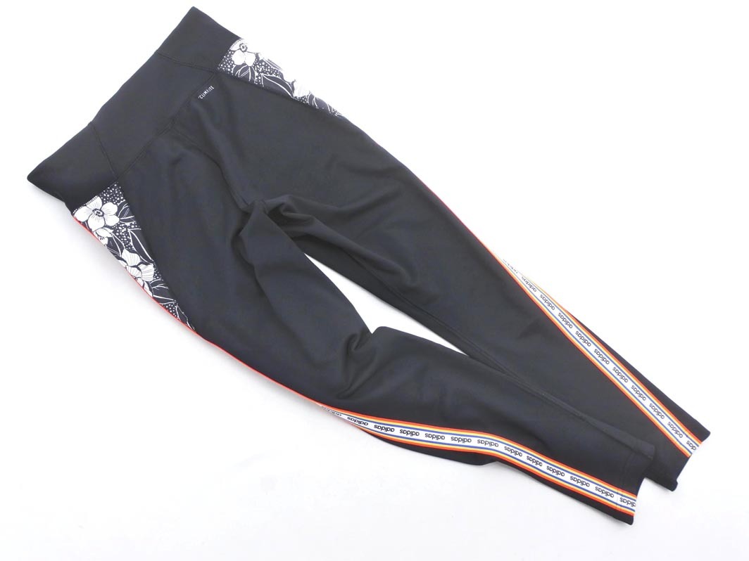 adidas アディダス 花柄 ロゴ レギンス sizeL/黒 ■■ ☆ ffb3 レディース