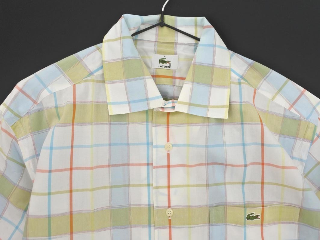 LACOSTE ラコステ チェック シャツ size4/白ｘ青ｘ緑 ■◆ ☆ ffb2 メンズ