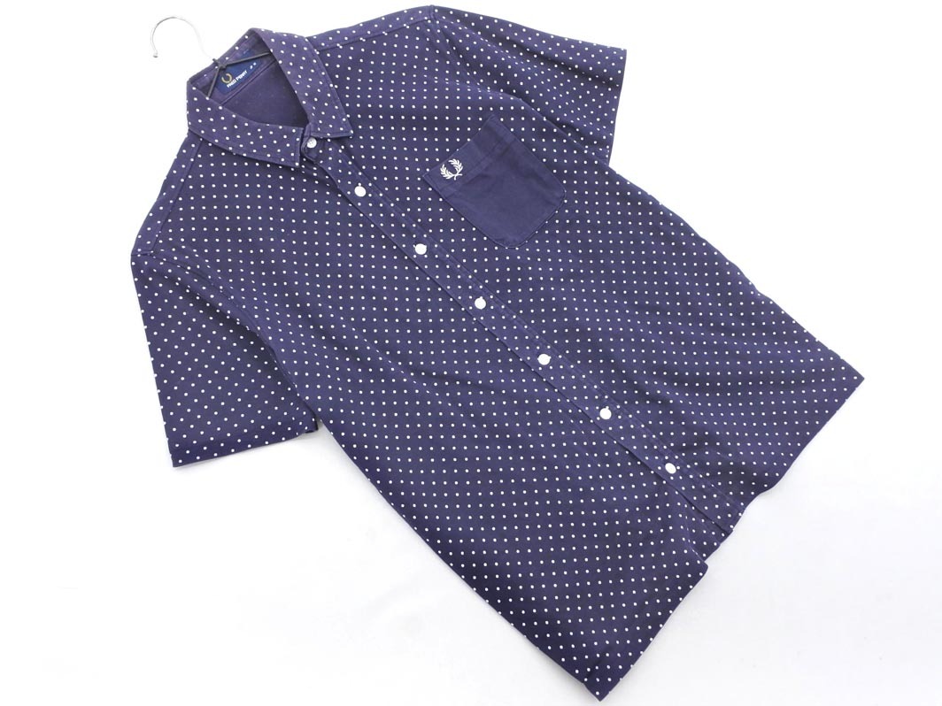 ネコポスOK FRED PERRY フレッドペリー ドット 半袖 シャツ sizeM/紺 ■◆ ☆ ffb2 メンズ