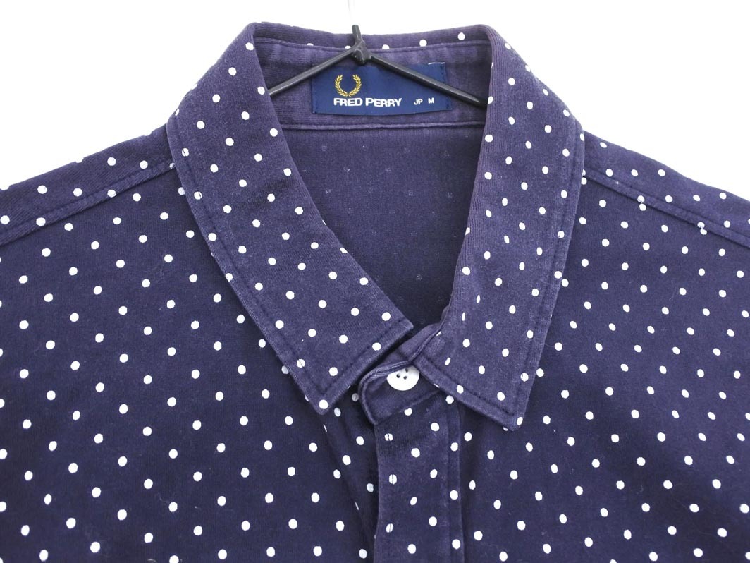 ネコポスOK FRED PERRY フレッドペリー ドット 半袖 シャツ sizeM/紺 ■◆ ☆ ffb2 メンズ