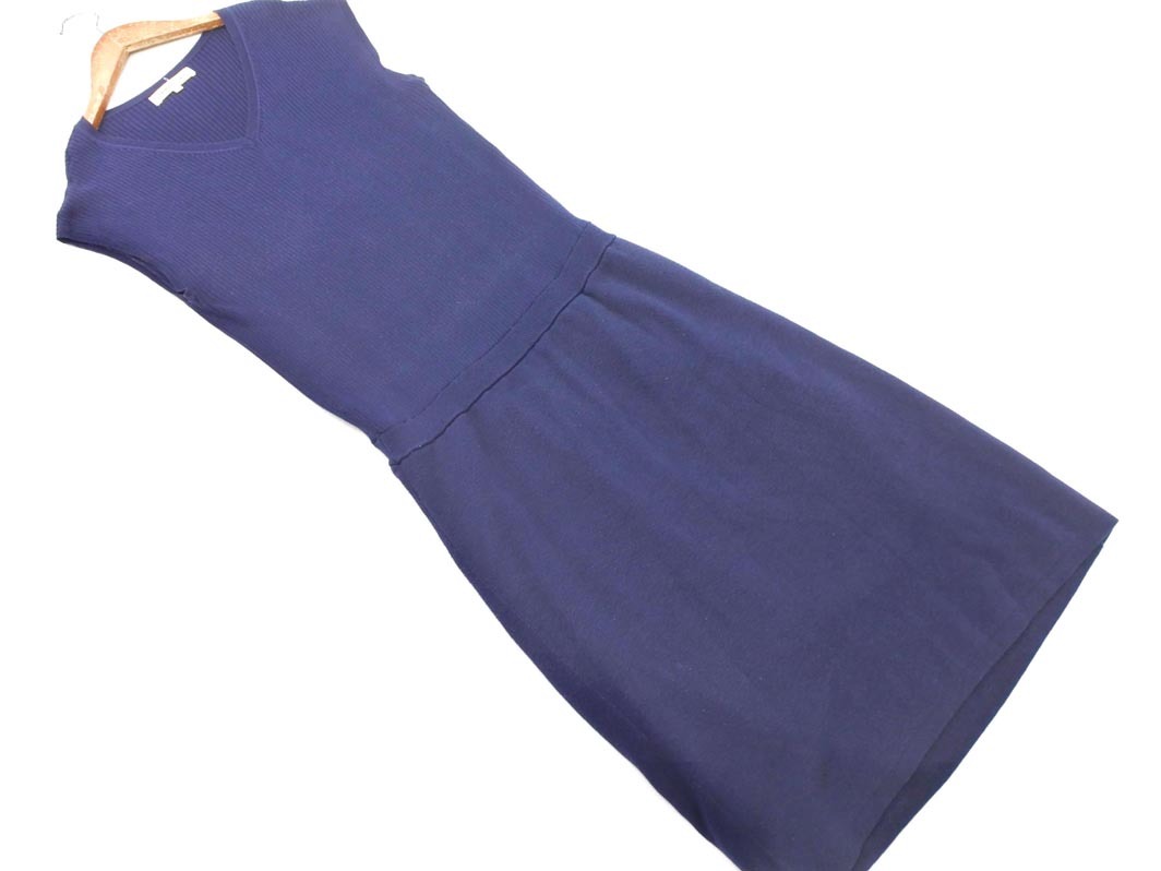Apuweiser-riche アプワイザーリッシェ Vネック ニット ワンピース size2/青 ■◆ ☆ ffb2 レディース
