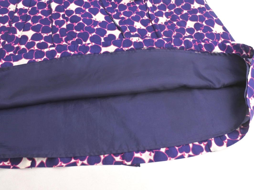 ネコポスOK SONIA RYKIEL ソニアリキエル シルク混 総柄 Aライン 臺形 スカート size38/白ｘ紺 ■◇ ☆ ffb3 レディース
