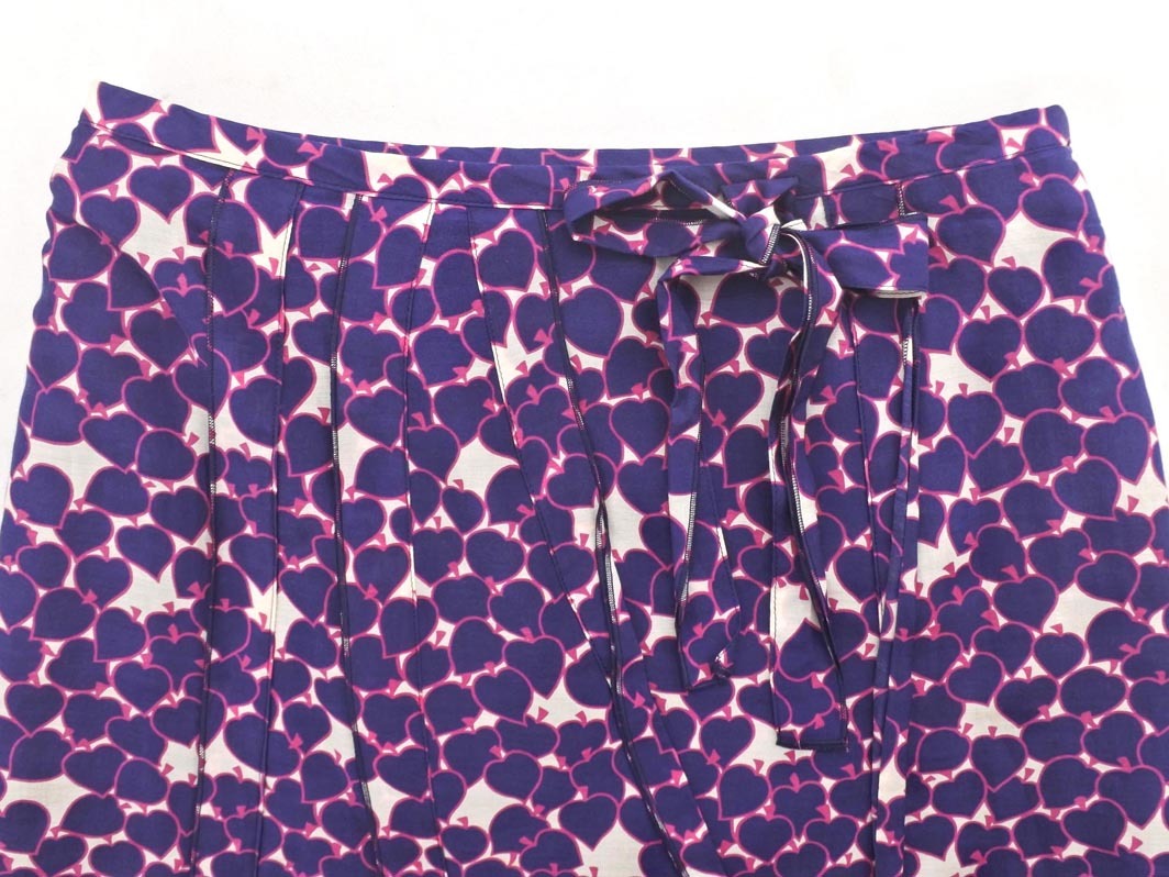 ネコポスOK SONIA RYKIEL ソニアリキエル シルク混 総柄 Aライン 臺形 スカート size38/白ｘ紺 ■◇ ☆ ffb3 レディース