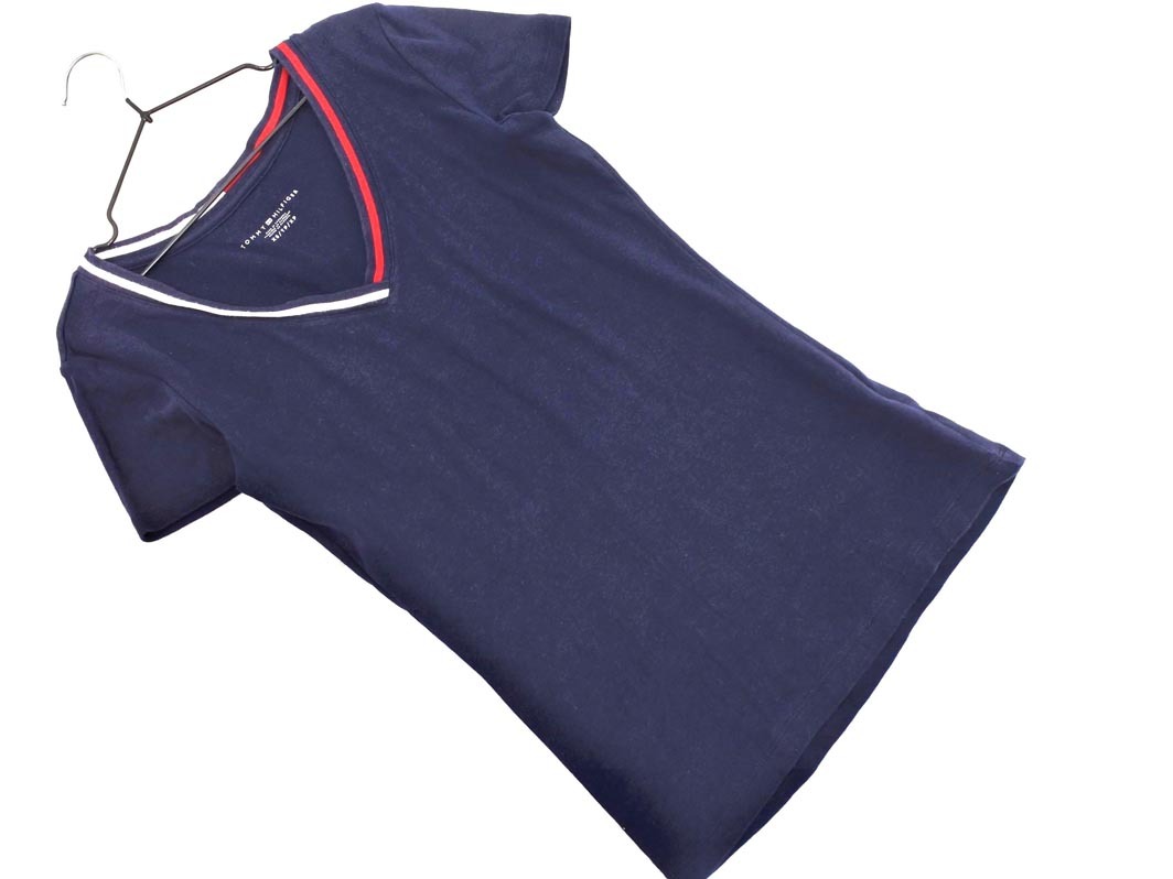 ネコポスOK TOMMY HILFIGER トミーヒルフィガー Vネック カットソー sizeXS/紺 ■◆ ☆ ffb6 レディース