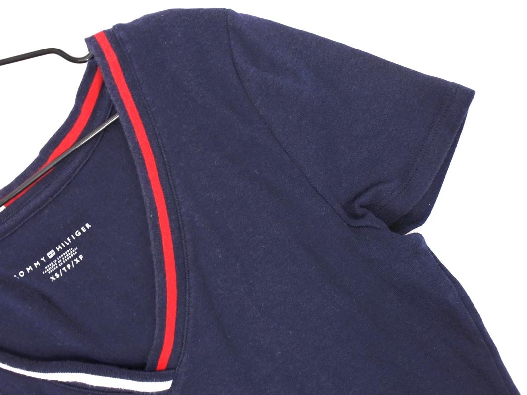 ネコポスOK TOMMY HILFIGER トミーヒルフィガー Vネック カットソー sizeXS/紺 ■◆ ☆ ffb6 レディース