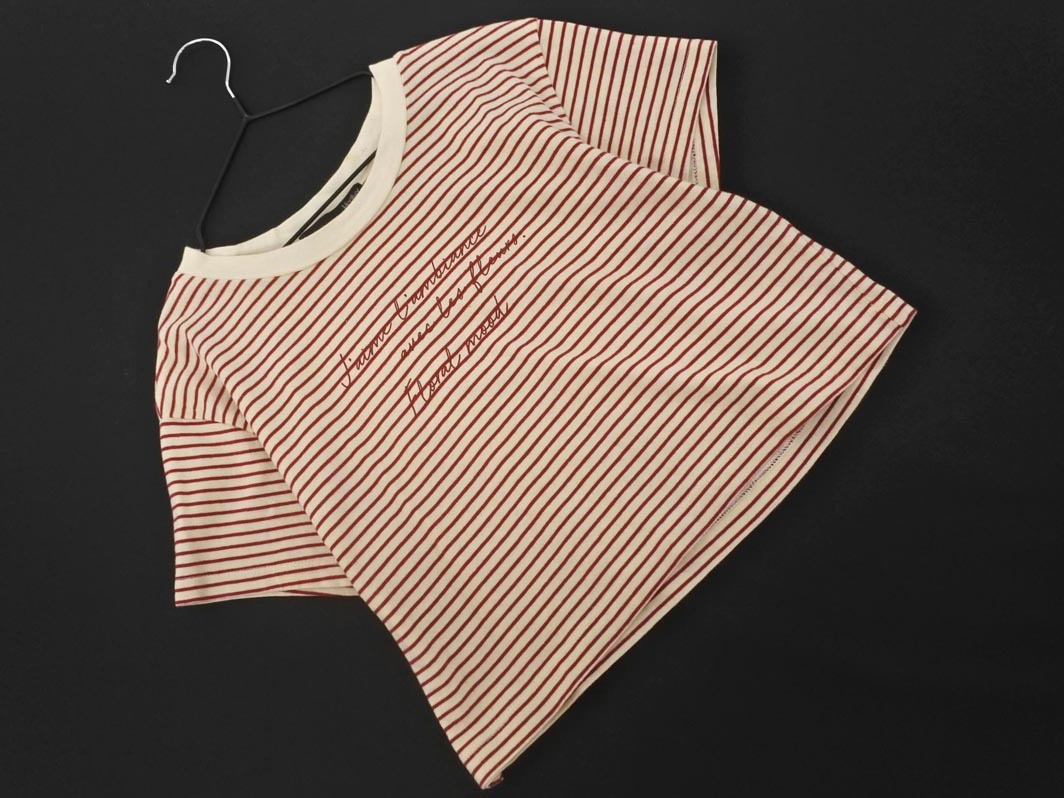 ネコポスOK Heather ヘザー ボーダー カットソー sizeF/ベージュｘ赤 ■◆ ☆ ffb7 レディース_画像1