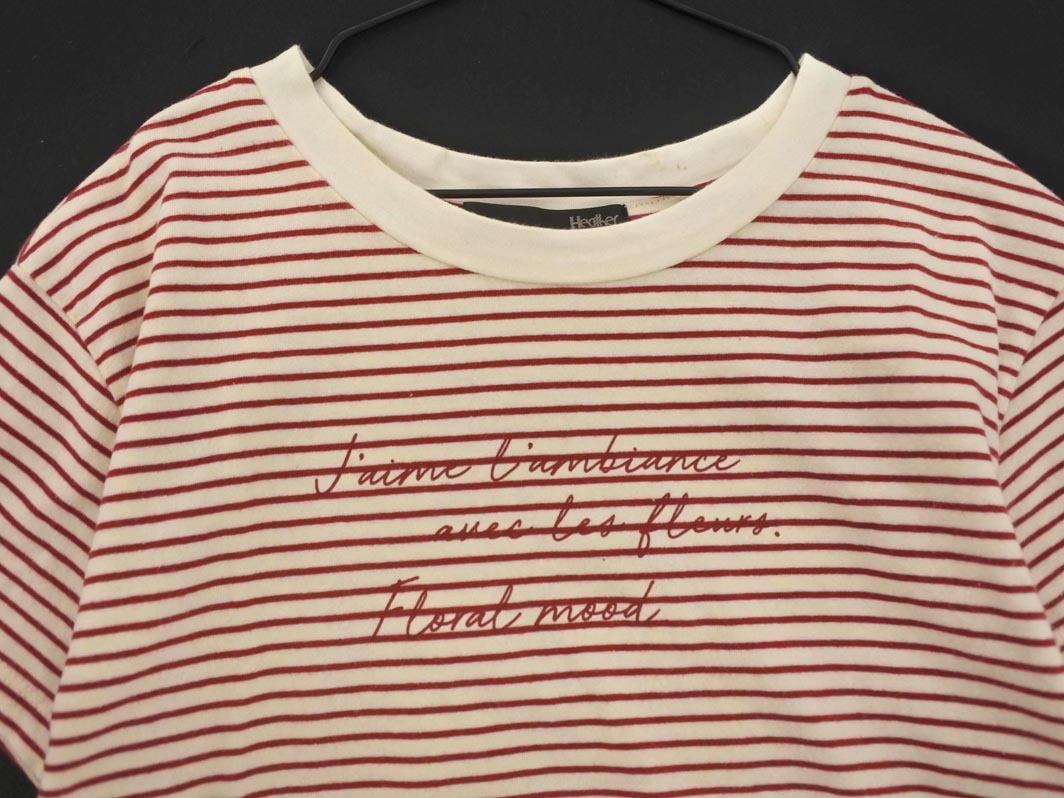 ネコポスOK Heather ヘザー ボーダー カットソー sizeF/ベージュｘ赤 ■◆ ☆ ffb7 レディース_画像2