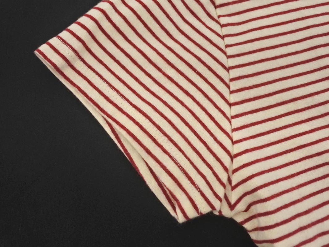 ネコポスOK Heather ヘザー ボーダー カットソー sizeF/ベージュｘ赤 ■◆ ☆ ffb7 レディース_画像4