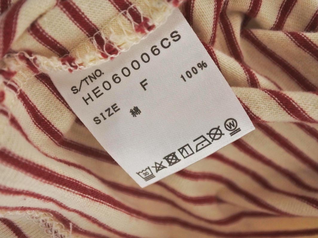 ネコポスOK Heather ヘザー ボーダー カットソー sizeF/ベージュｘ赤 ■◆ ☆ ffb7 レディース_画像5