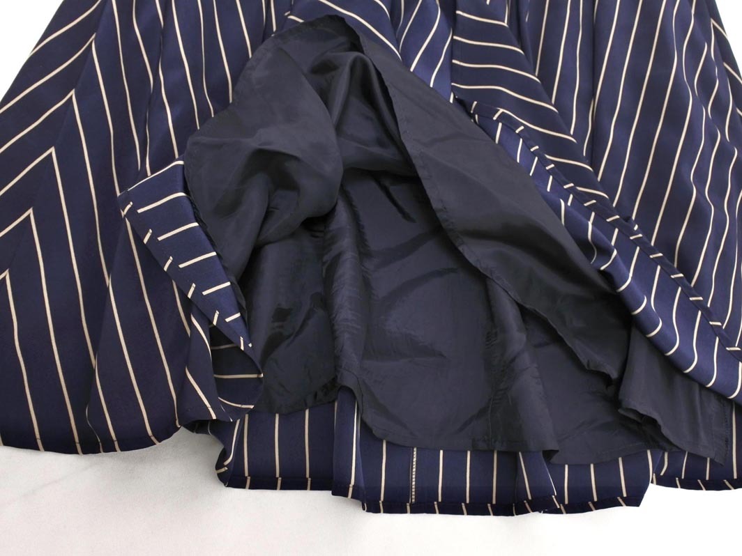 ネコポスOK ANAYI アナイ ストライプ フレア スカート size38/濃紺 ■■ ☆ ffb7 レディース