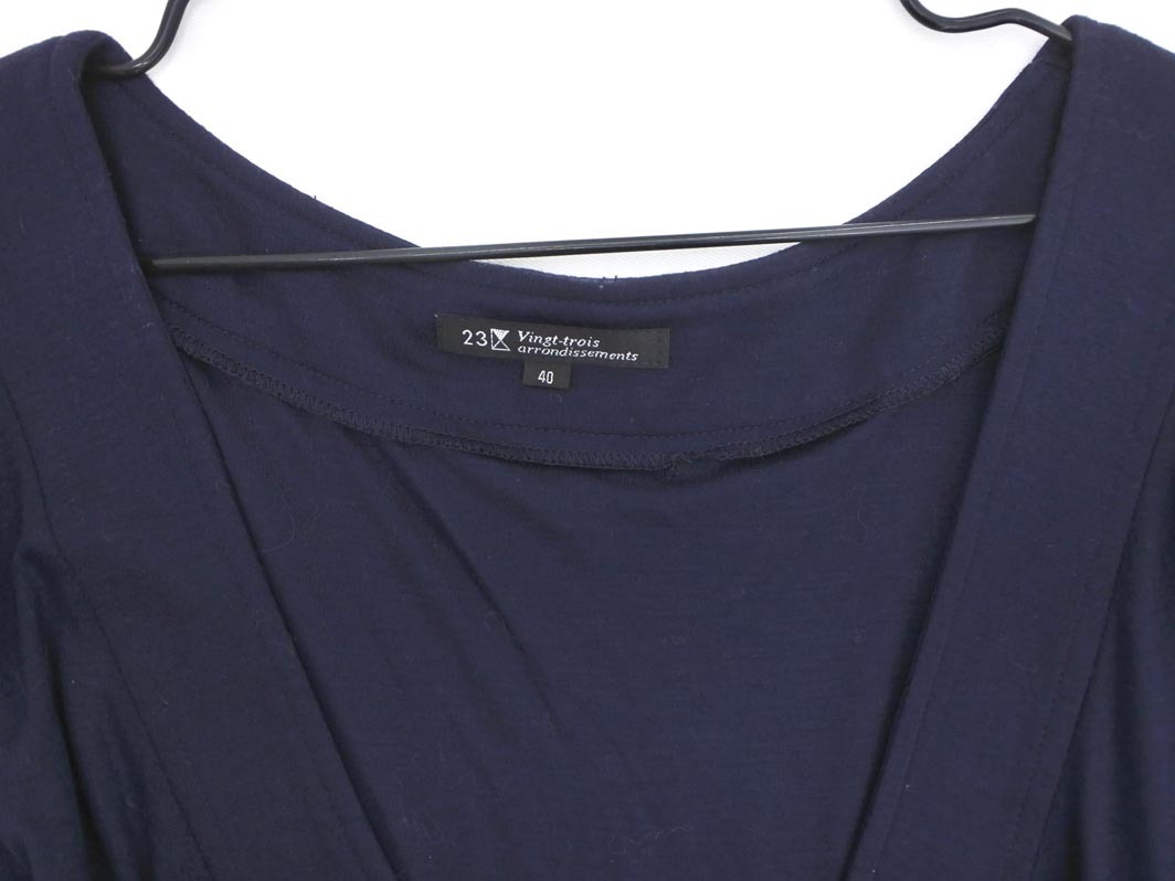 23區(qū) Vネック カット Aライン ワンピース size40/紺 ■◆ ☆ ffb7 レディース
