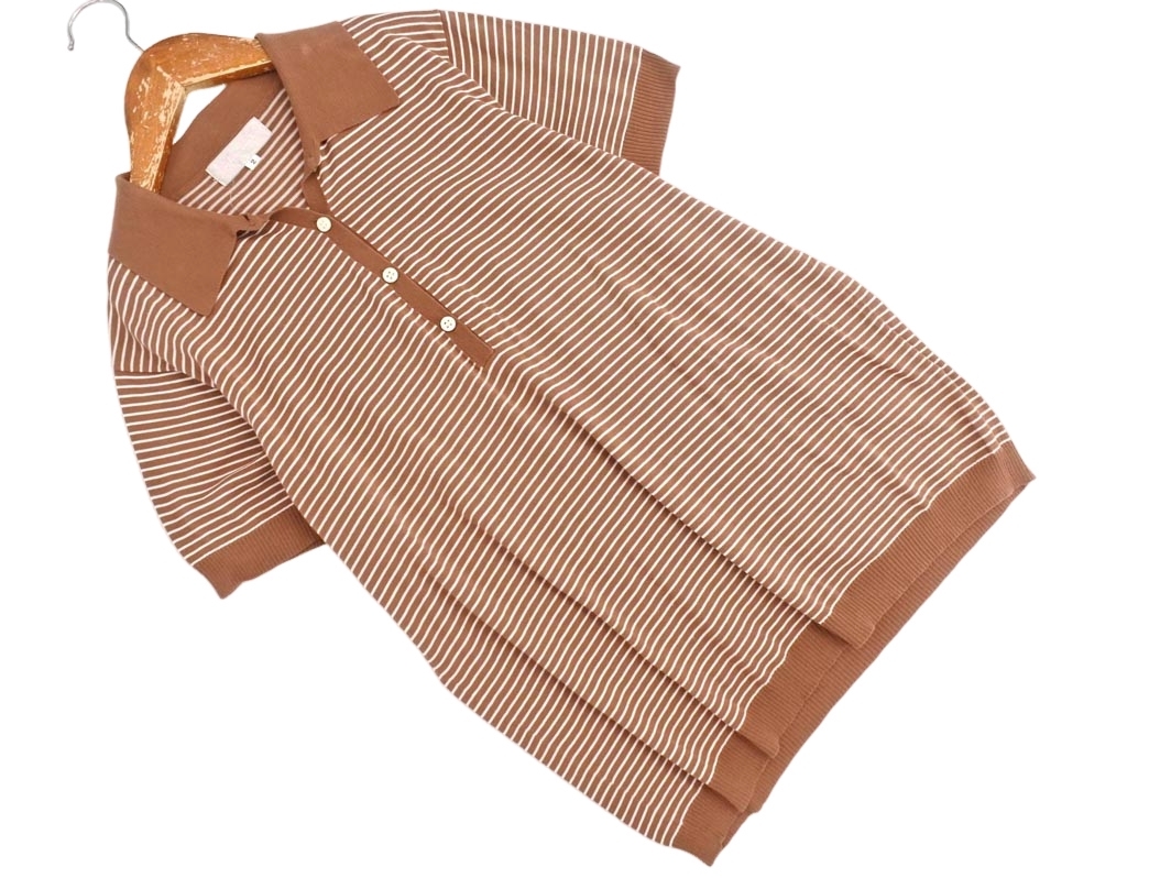 ネコポスOK yoshie inaba ヨシエイナバ ボーダー ポロシャツ size2/白ｘ茶 ■◆ ☆ ffb8 レディース