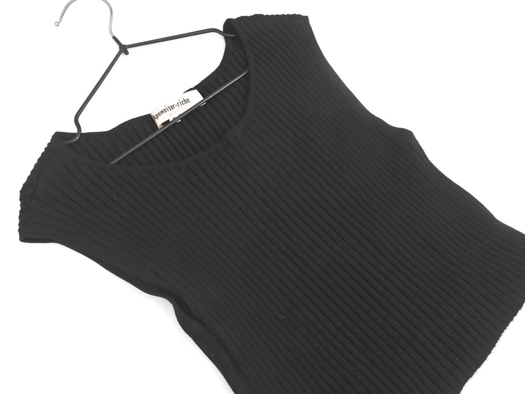 Apuweiser-riche アプワイザーリッシェ ニット ドッキング ワンピース size2/黒ｘ白 ■◆ ☆ ffb8 レディース