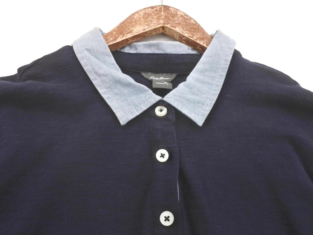 Eddie Bauer エディーバウアー 7分袖 ポロシャツ sizePL/紺 ■◇ ☆ ffb9 レディース