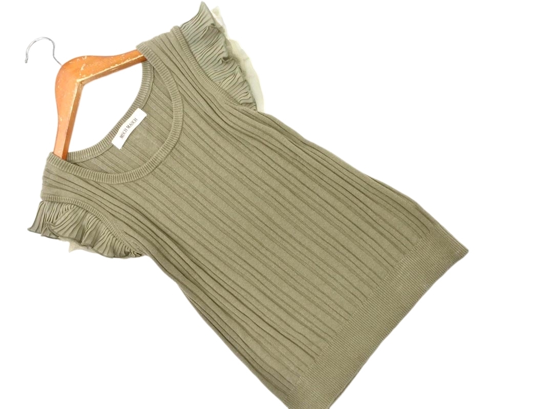 ネコポスOK MISCH MASCH ミッシュマッシュ フリル ノースリーブ ニット セーター sizeM/カーキ ■◆ ☆ ffc3 レディース_画像1