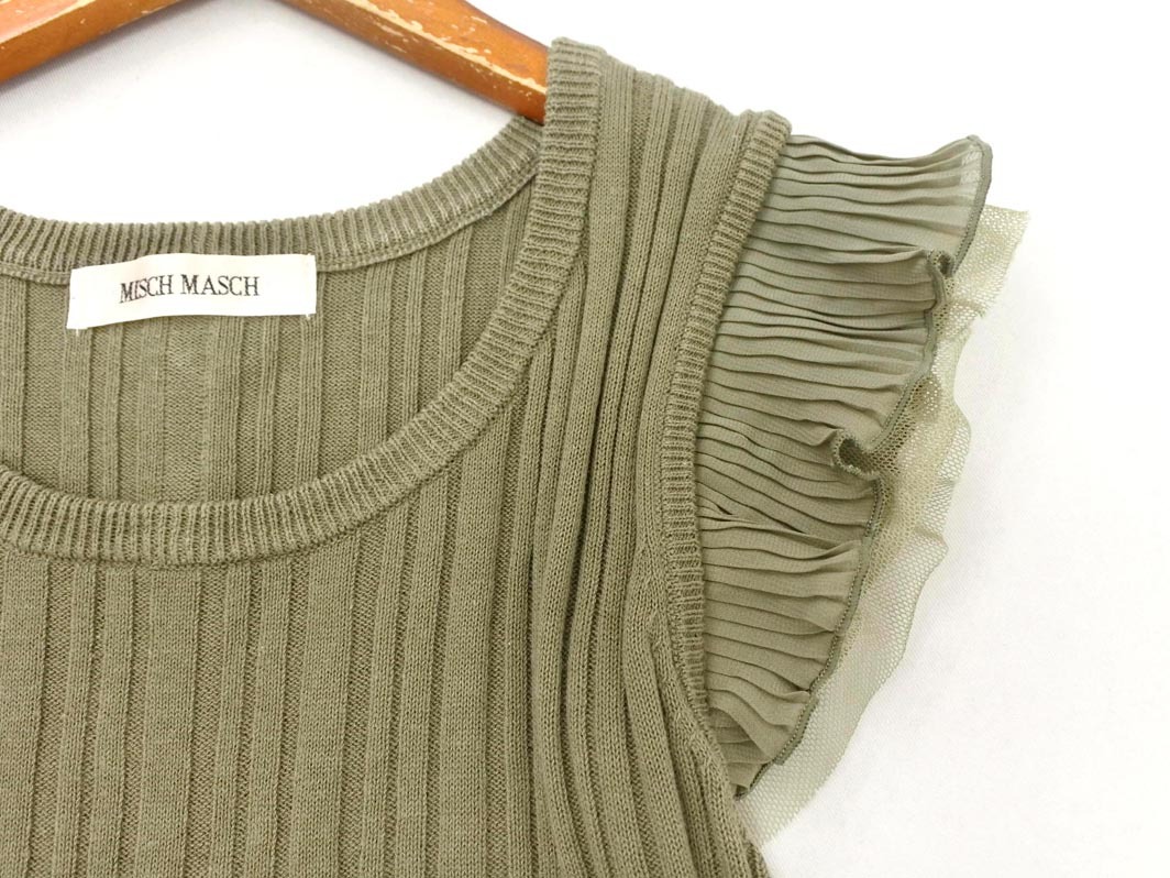 ネコポスOK MISCH MASCH ミッシュマッシュ フリル ノースリーブ ニット セーター sizeM/カーキ ■◆ ☆ ffc3 レディース_画像3