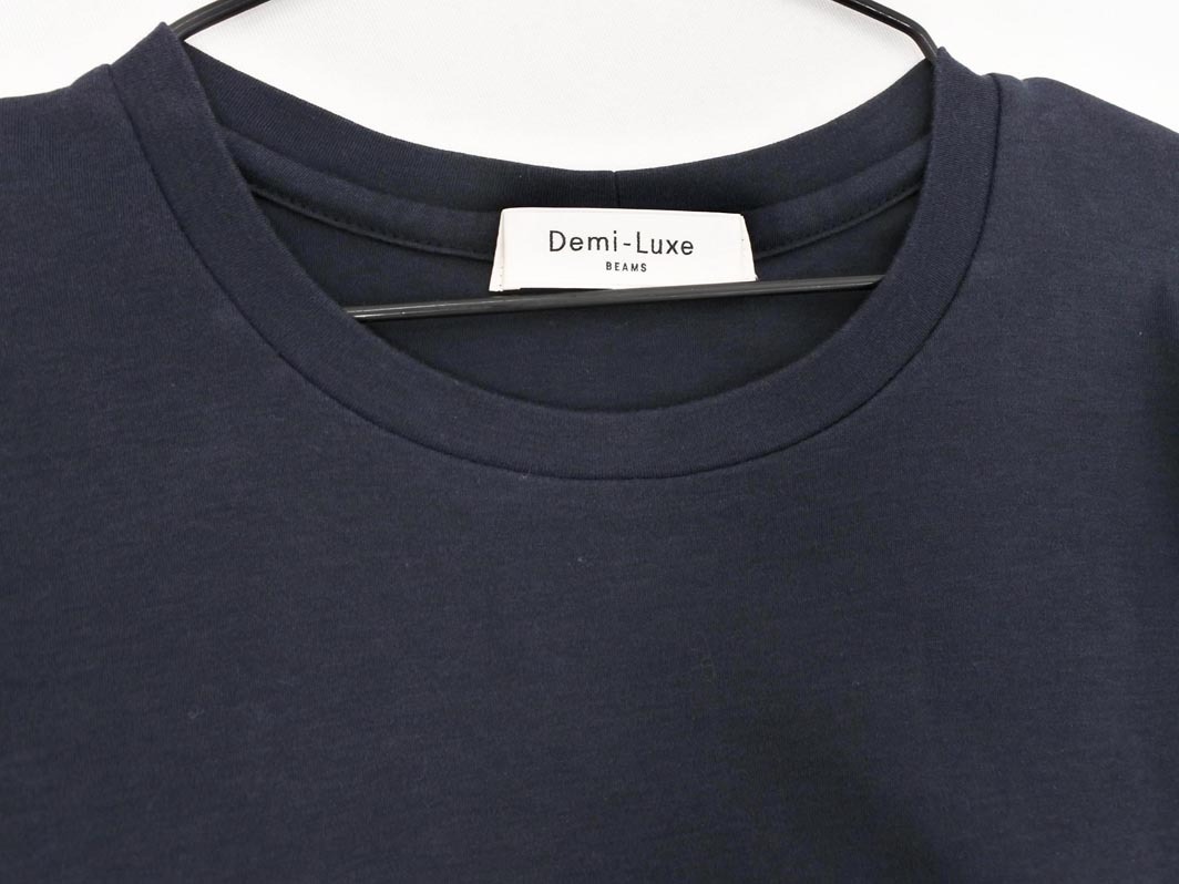 ネコポスOK Demi-Luxe BEAMS デミルクスビームス ラウンドスリット カットソー 紺 ■◆ ☆ ffc4 レディース