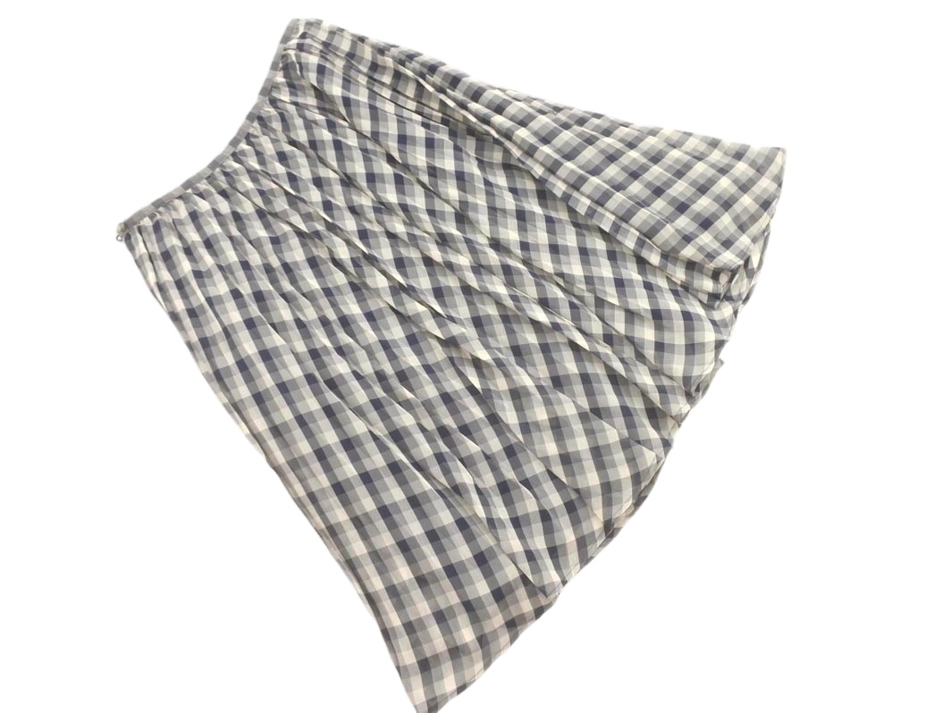 ネコポスOK KUMIKYOKU 組曲 シフォン チェック プリーツ スカート size1/白ｘ紺 ■◇ ☆ ffc4 レディース