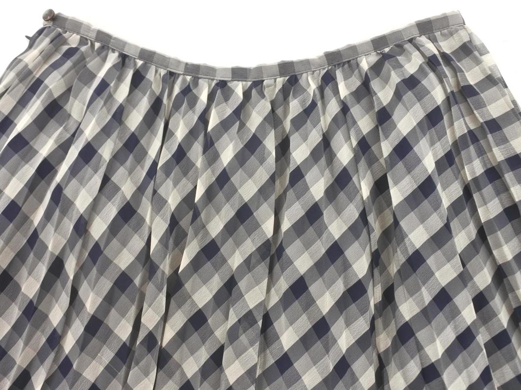 ネコポスOK KUMIKYOKU 組曲 シフォン チェック プリーツ スカート size1/白ｘ紺 ■◇ ☆ ffc4 レディース