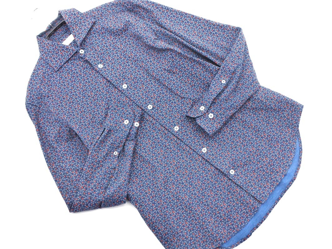 BARNEYS NEW YORK バーニーズ ニューヨーク 総柄 ストレッチ シャツ size1/紺 ◇■ ☆ ffc4 メンズ