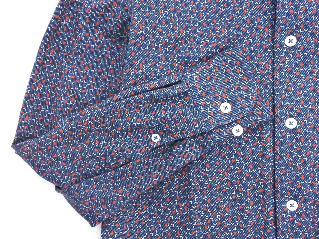 BARNEYS NEW YORK バーニーズ ニューヨーク 総柄 ストレッチ シャツ size1/紺 ◇■ ☆ ffc4 メンズ