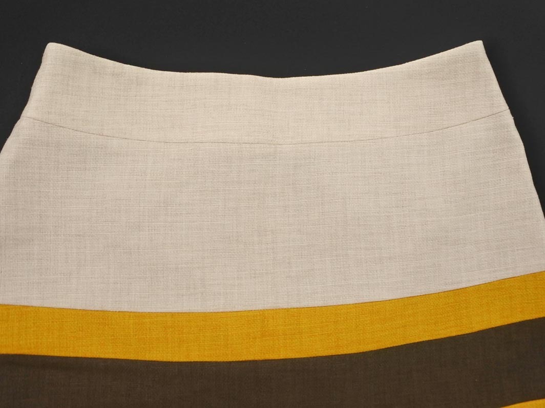 ネコポスOK SHIPS シップス 切替 Aライン 台形 スカート sizeL/黄ｘダークカーキｘアイボリー ■■ ☆ ffc4 レディース_画像2