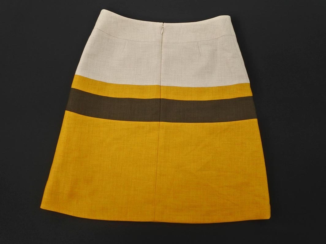 ネコポスOK SHIPS シップス 切替 Aライン 台形 スカート sizeL/黄ｘダークカーキｘアイボリー ■■ ☆ ffc4 レディース_画像5