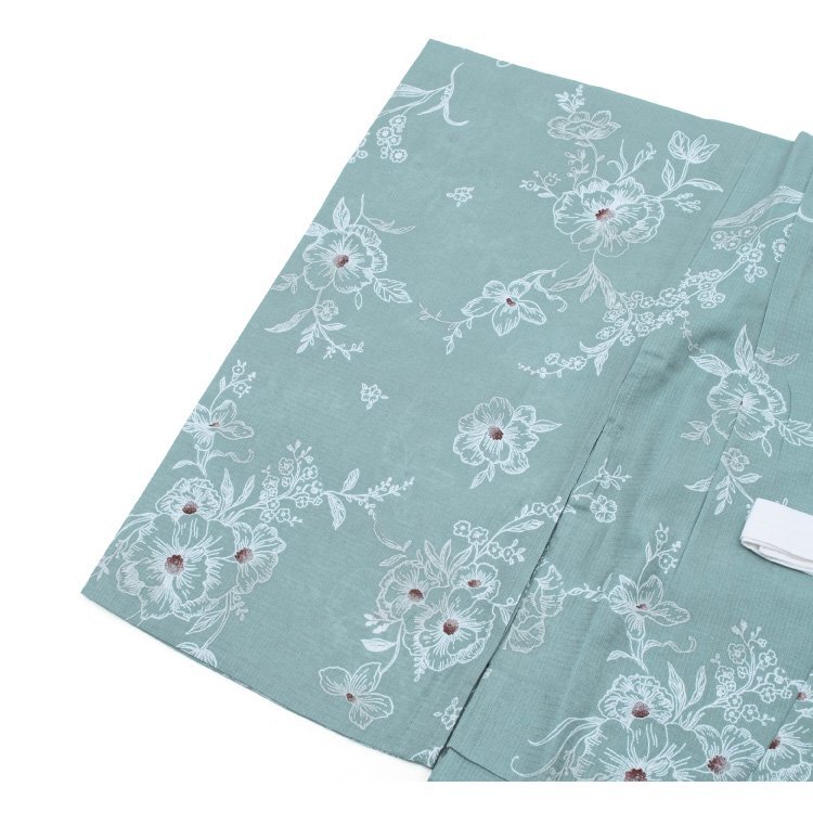☆著物タウン☆ 浴衣 女の子 キッズ 110cm アクアグリーン 青緑 くすみ色 花柄 キッズ 女児 和服 子供浴衣 単品 夏 jr-yukata-00017