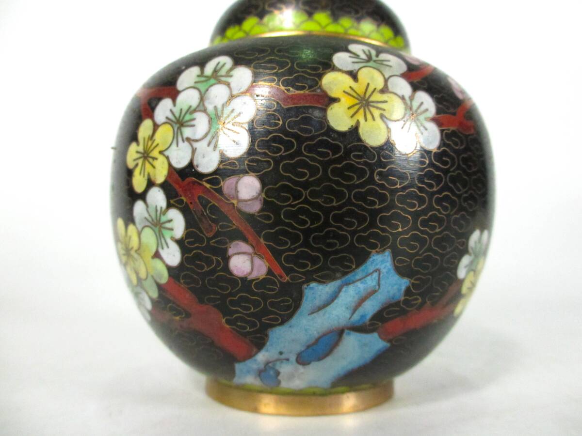 中國七寶焼　景泰藍　茶壷　茶入　花瓶　花鳥紋　計２點　茶道具　唐物　中國美術(shù)