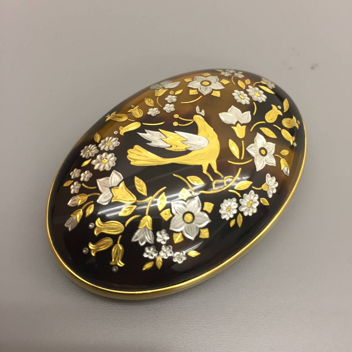 【美品】K18 Pique ピクウェ 帯どめ/ブローチ べっ甲 象嵌 