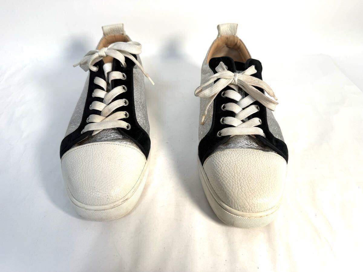 美品 Christian Louboutin クリスチャンルブタン LOUIS ベロア レザー ローカットスニーカー シューズ 41 メンズ　靴 シルバー ブラック系