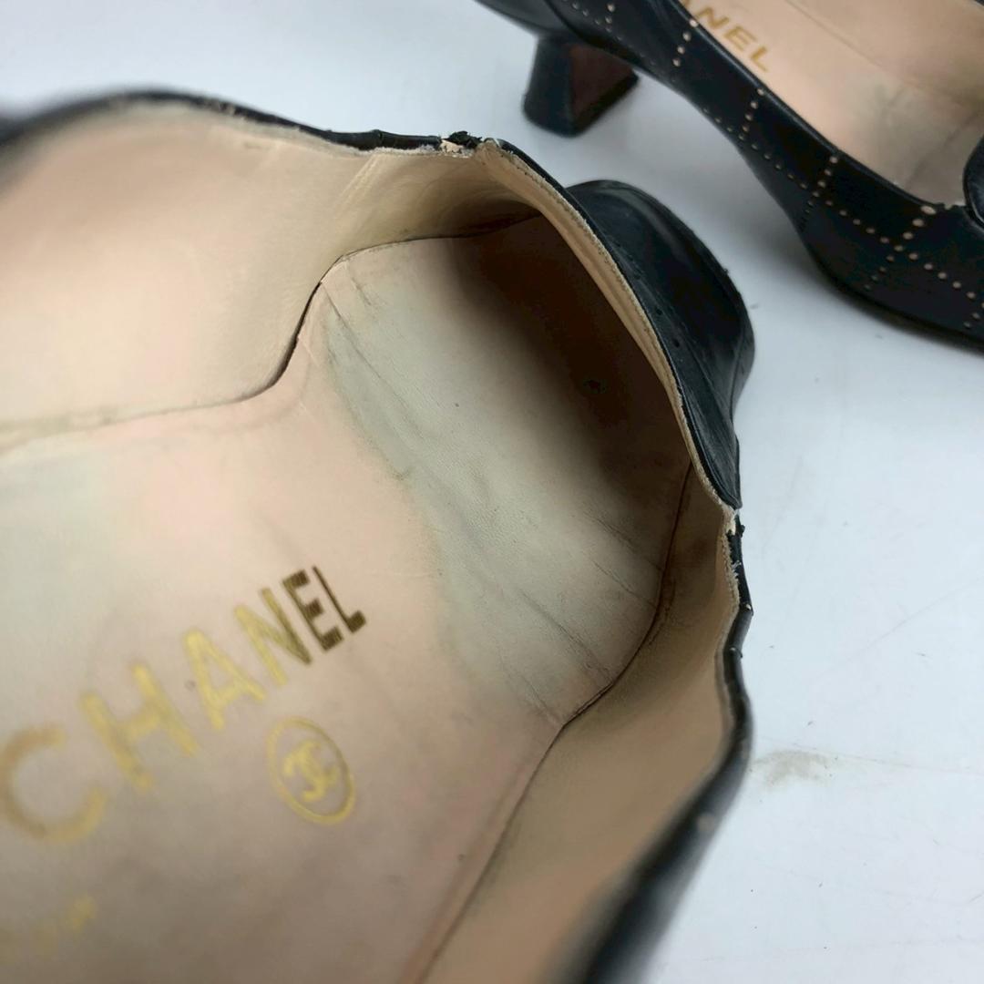 CHANEL シャネル スクエアトゥ ローファー パンチング レザー 黒 おしゃれ 定番人気 送料無料 大人 おでかけ 人気商品 高級