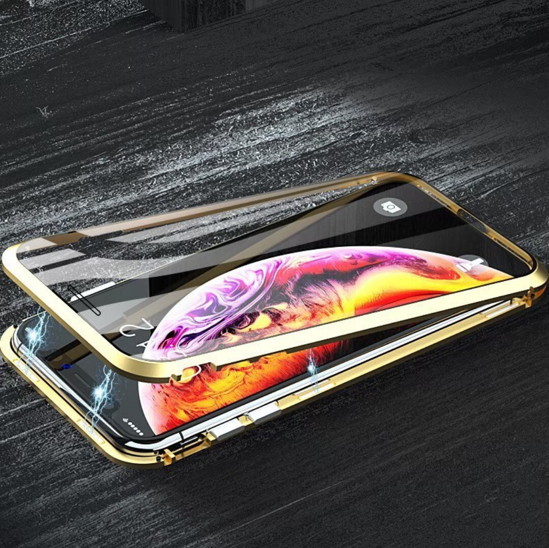 iPhoneケース iPhone11用 両面カバー ガラスカバー ゴールドフレーム アイフォンケース スマートフォンケース 両面ガード クリアケース_画像2