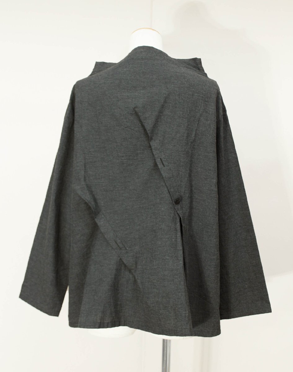 センソユニコ慈雨 ドットチュニックワンピース グレー バルーン変形モックネック ☆美品☆慈雨センソユニコ/コットン100%ボタン使い長袖変形