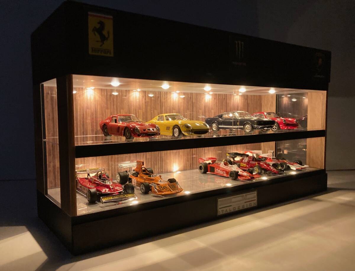 1/43展示14台可能・ウッド＆モルタル・2層式ディスプレーBOX / LED照明