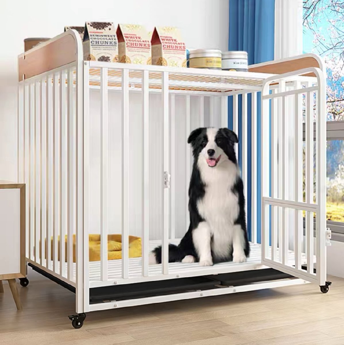 ペットケージ 屋根付き カゴ ドッグクレート 大型犬 中型犬トイレ ノイズ防止 4輪 錆びにくい 亜鉛メッキ 大膽な四角いチューブ