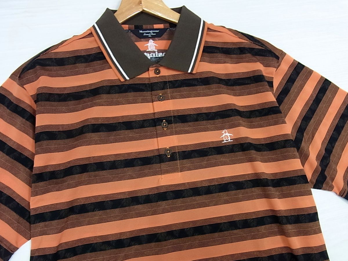 極美品◇Munsingwear 半袖ポロシャツ ボーダー/リーフ柄 夏物