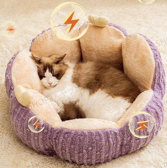 貓 犬 ベッド　 暖か もこもこ　キャット　ペットハウス　滑り止め　クッション マット柔らかい　秋冬　紫 60センチ10kg以內(nèi)のペット用