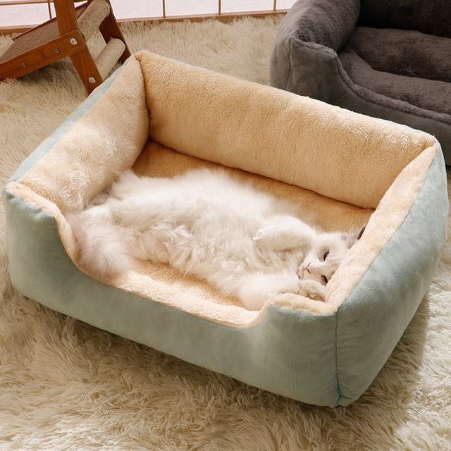 貓 犬 ベッド　ペットベッド ふわふわ　暖か もこもこ　キャット ペット用品　クッションマット 柔らかい 耐噛み 秋冬 グリーン Lサイズ