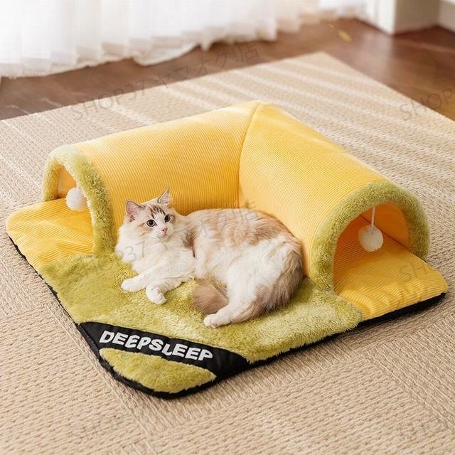 貓 犬 ベッド ふわふわ　暖か もこもこ　トンネル　キャット　ペット用品 ペットハウス　滑り止め　クッション マット柔らかい　秋冬