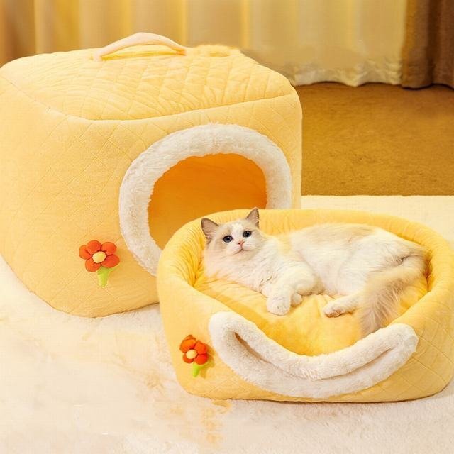 貓 犬 ベッド　ペットハウス ペットベッド ふわふわ　暖か もこもこ ペット用品 滑り止め　クッション　2WAY 柔らかい　小中型 秋冬　S