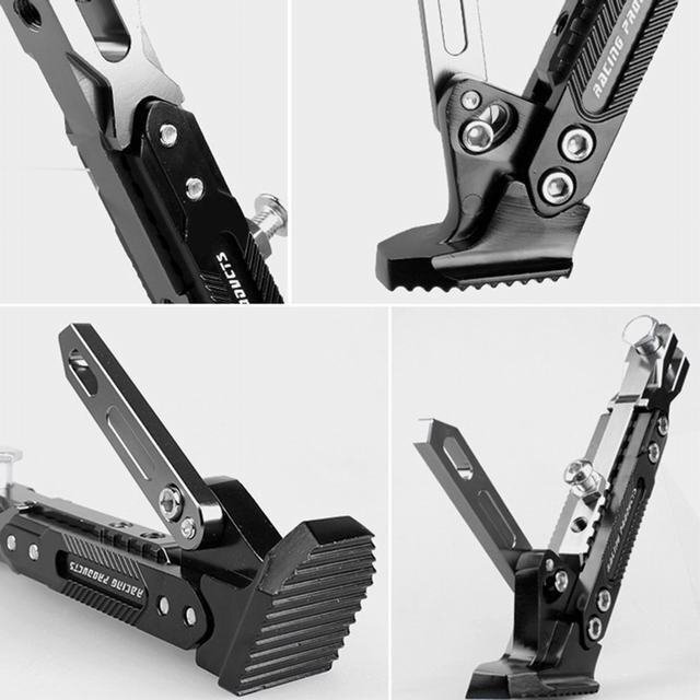 バイク キックスタンド サイドスタンド 高さ調(diào)節(jié)可能 19cm - 26cm メンテナンススタンド アルミ合金 ブラック