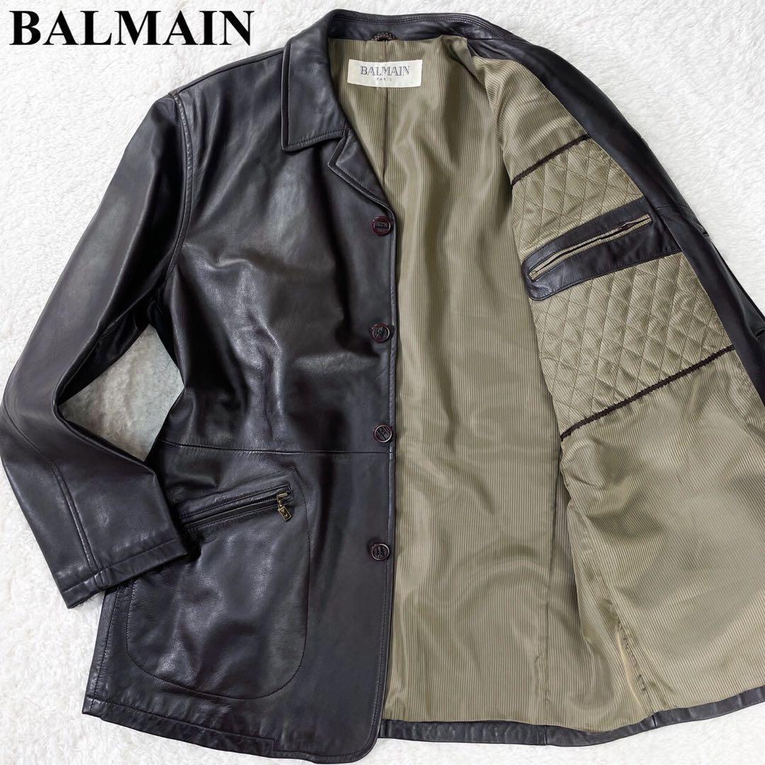 美品 BALMAIN バルマン レザーコート 羊革 ラムレザー ビッグサイズ 美品 BALMAIN バルマン レザーコート 羊革 ラムレザー ビッグ