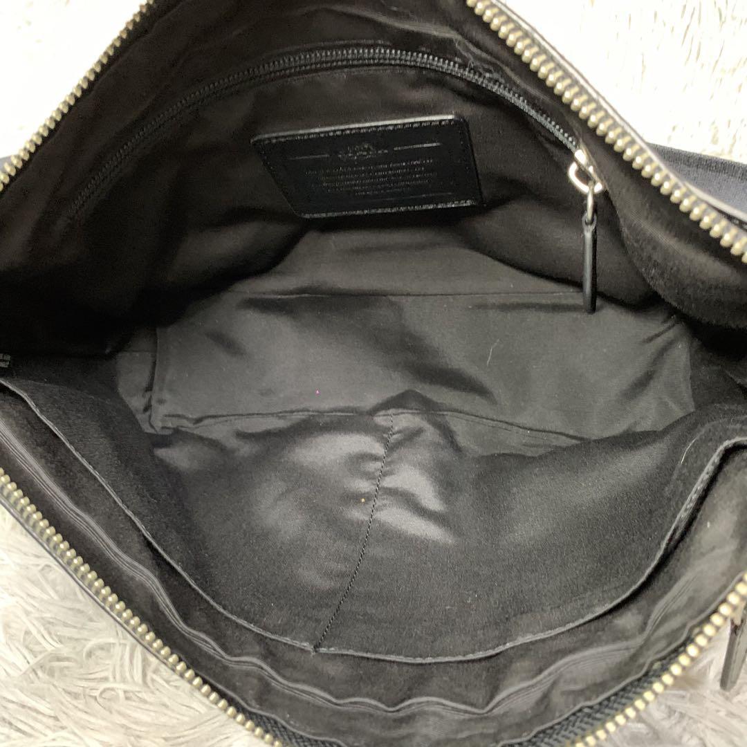 美品 COACH コーチ ヘリテージウェブ ショルダーバッグ 斜め掛け 肩がけ 型押しロゴ 通勤 ビジネス オールレザー 黒 ブラック メンズ