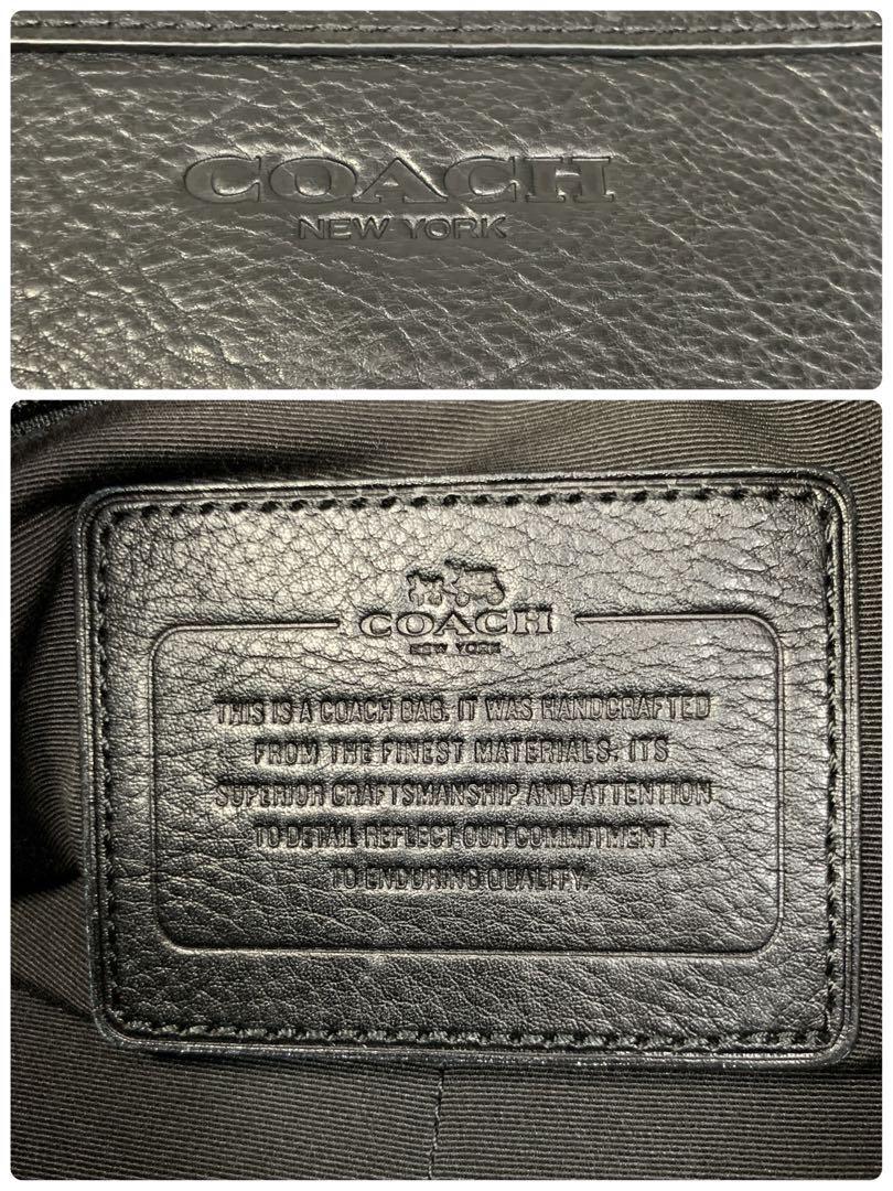 美品 COACH コーチ ヘリテージウェブ ショルダーバッグ 斜め掛け 肩がけ 型押しロゴ 通勤 ビジネス オールレザー 黒 ブラック メンズ
