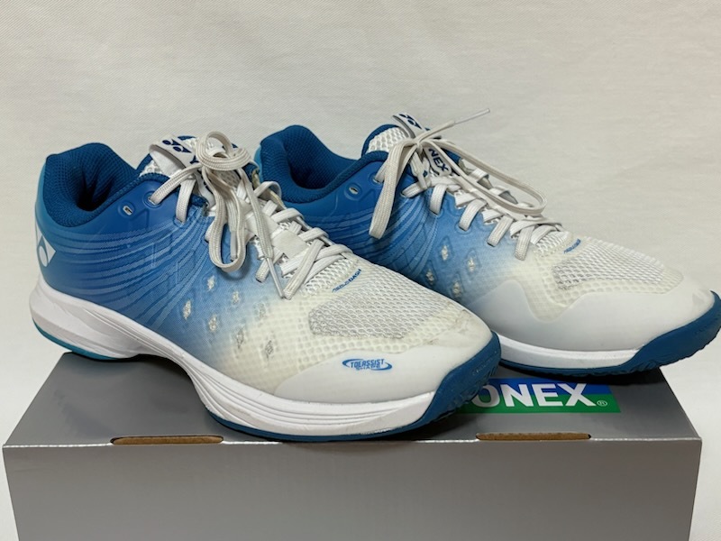 【中古?美品】テニスシューズ YONEX POWER CUSHION AERODASH4 GC 24.5cm青白 ヨネックス パワークッションエアロダッシュ4GC 手洗済?箱付