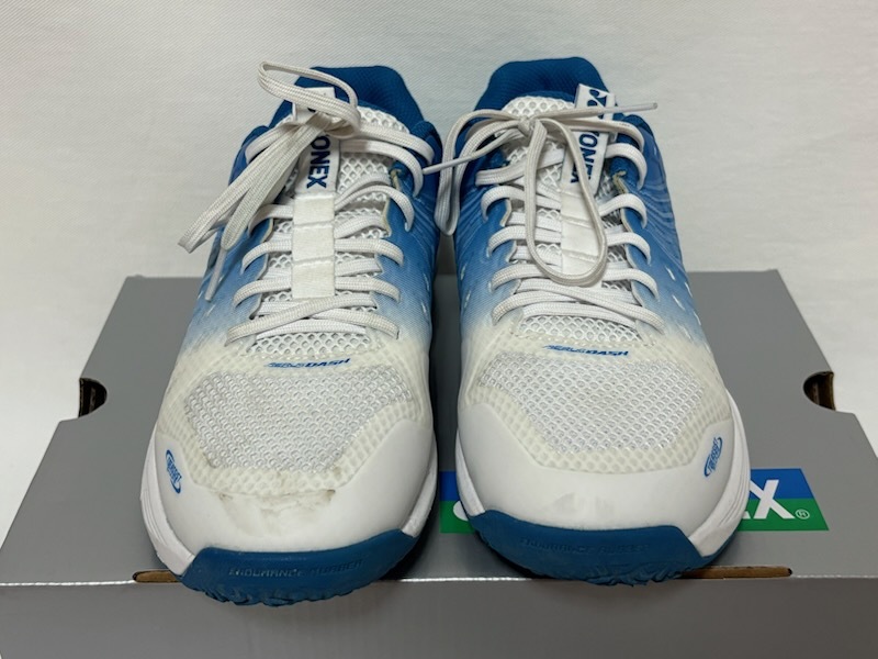 【中古?美品】テニスシューズ YONEX POWER CUSHION AERODASH4 GC 24.5cm青白 ヨネックス パワークッションエアロダッシュ4GC 手洗済?箱付
