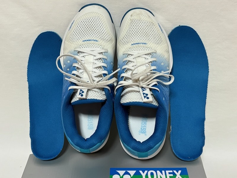 【中古?美品】テニスシューズ YONEX POWER CUSHION AERODASH4 GC 24.5cm青白 ヨネックス パワークッションエアロダッシュ4GC 手洗済?箱付
