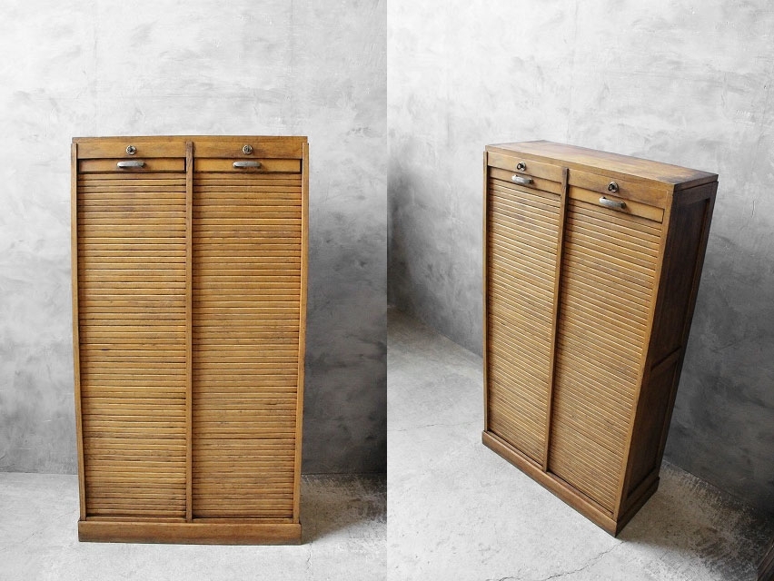  античный Франция из дерева 2 полосный файл подставка [ff3-345] шкаф грудь магазин инвентарь выше roll shutter 